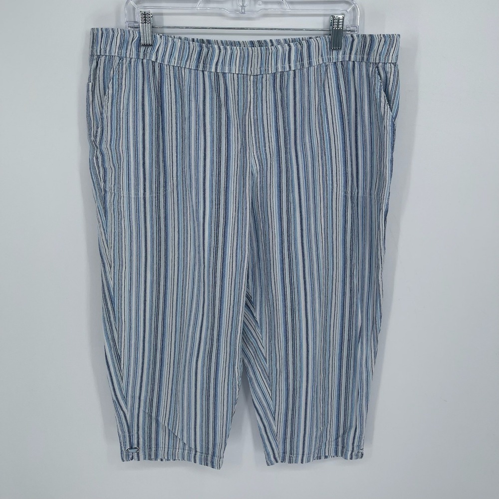 Emily Daniels Women's Blue Striped Elastic Waist Cotton Capris Pants Size 1X